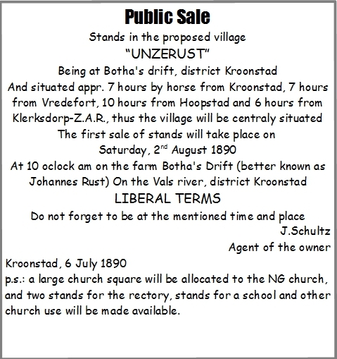 Bothaville sales advert translation